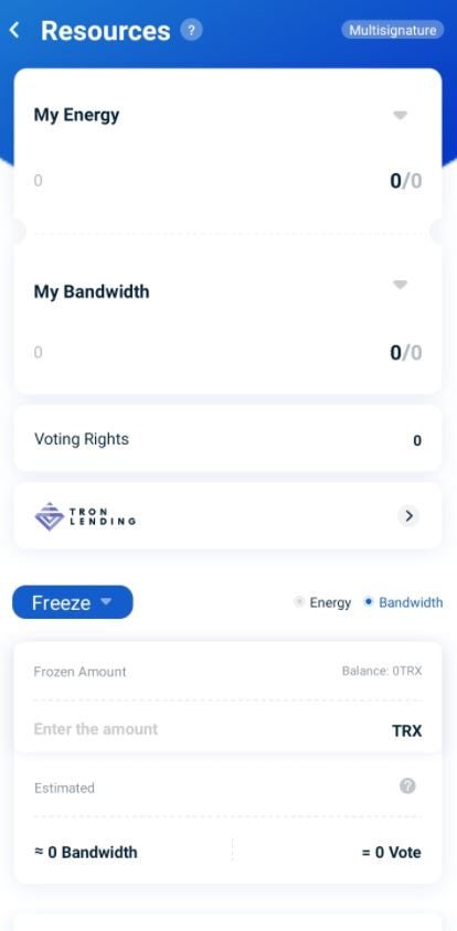 فریز کردن ترون در کیف پول ترون لینک