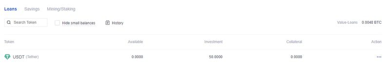 بررسی موجودی وام تتر در صرافی OKEx