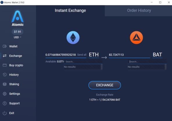 مبادلهی توکنها در کیف پول اتمیک
