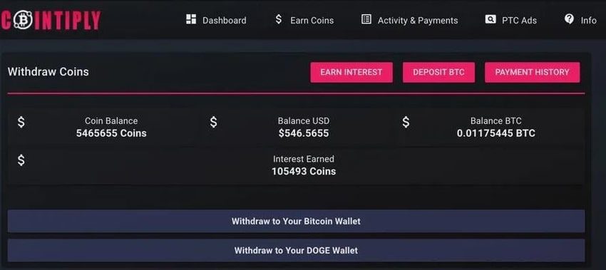 اثبات کسب درآمد از Cointiply