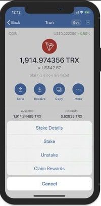 دسترسی به منوی Staking در تراست ولت