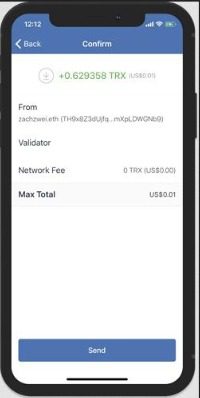 ارسال تراکنش ترون در تراست ولت