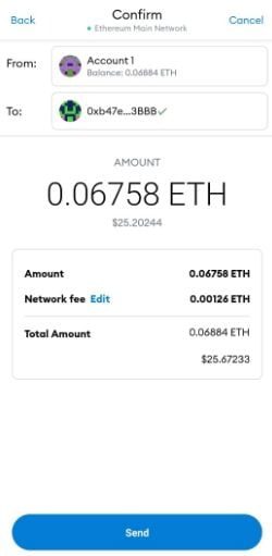 ارسال رمز ارز در کیف پول موبایلی متامسک