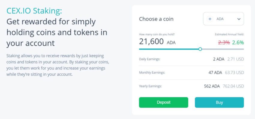 استیکینگ کاردانو در صرافی CEX.IO