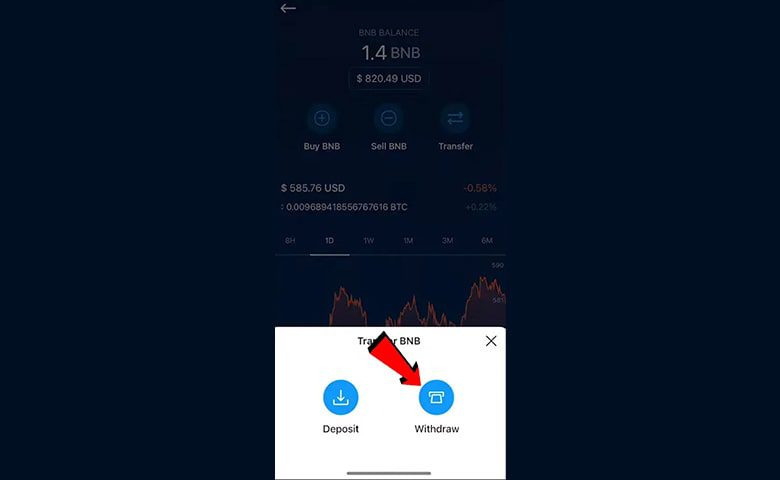 انتخاب گزینه برداشت در برنامه Crypto.com