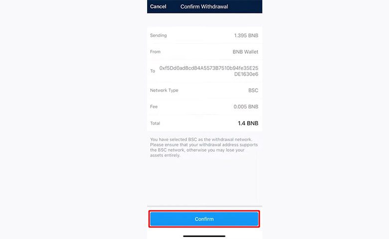 تایید برداشت ارز BNB