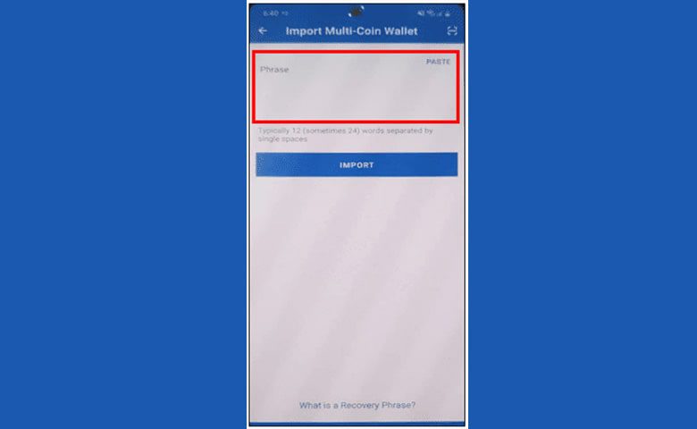 وارد کردن عبارت بازیابی در تراست ولت
