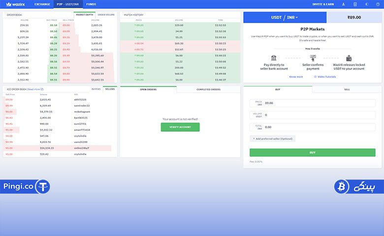 ویژگی P2P صرافی wazirx