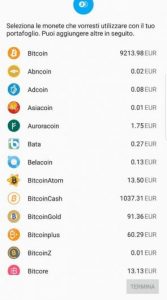 انتخاب ارزهای دیجیتال به صفحه اصلی کیف پول coinomi