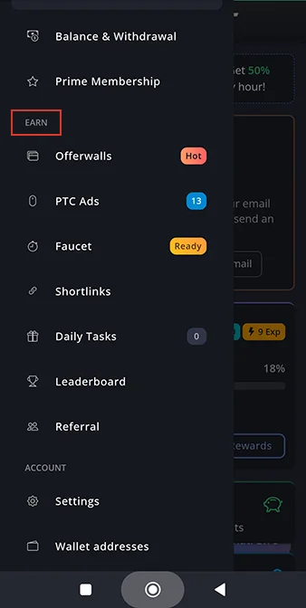 قسمت Earn در سایت FireFaucet | پینگی
