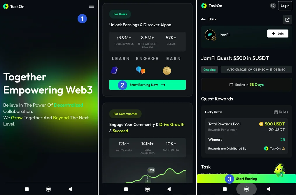 راهنمای فعالیت در سایت TaskOn برای کسب TRX | پینگی