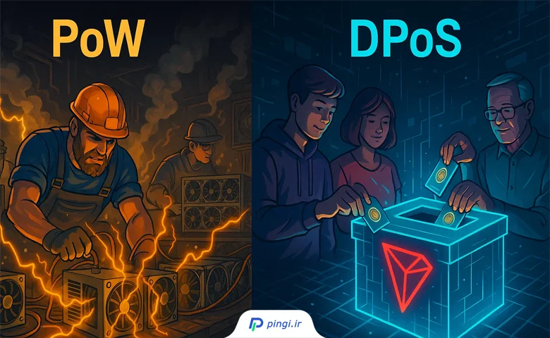 مقایسه PoW و DPoS در استخراج ترون | پینگی
